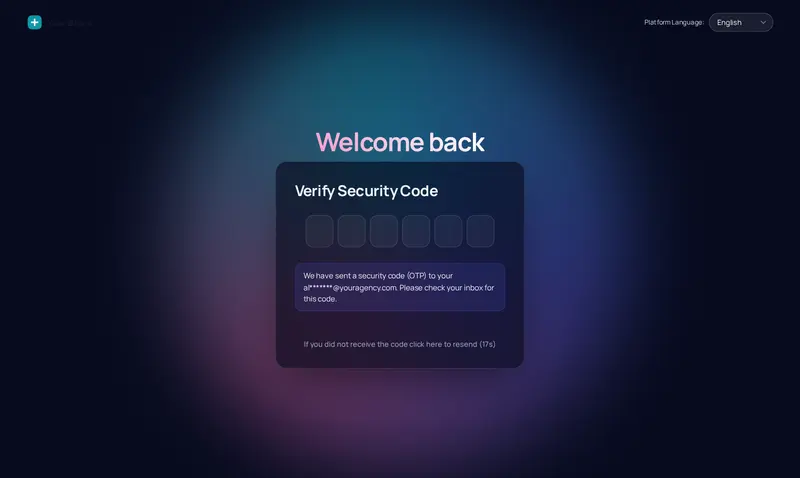 The two-factor security code screen in the Prism ring design, matching the sign-in page.