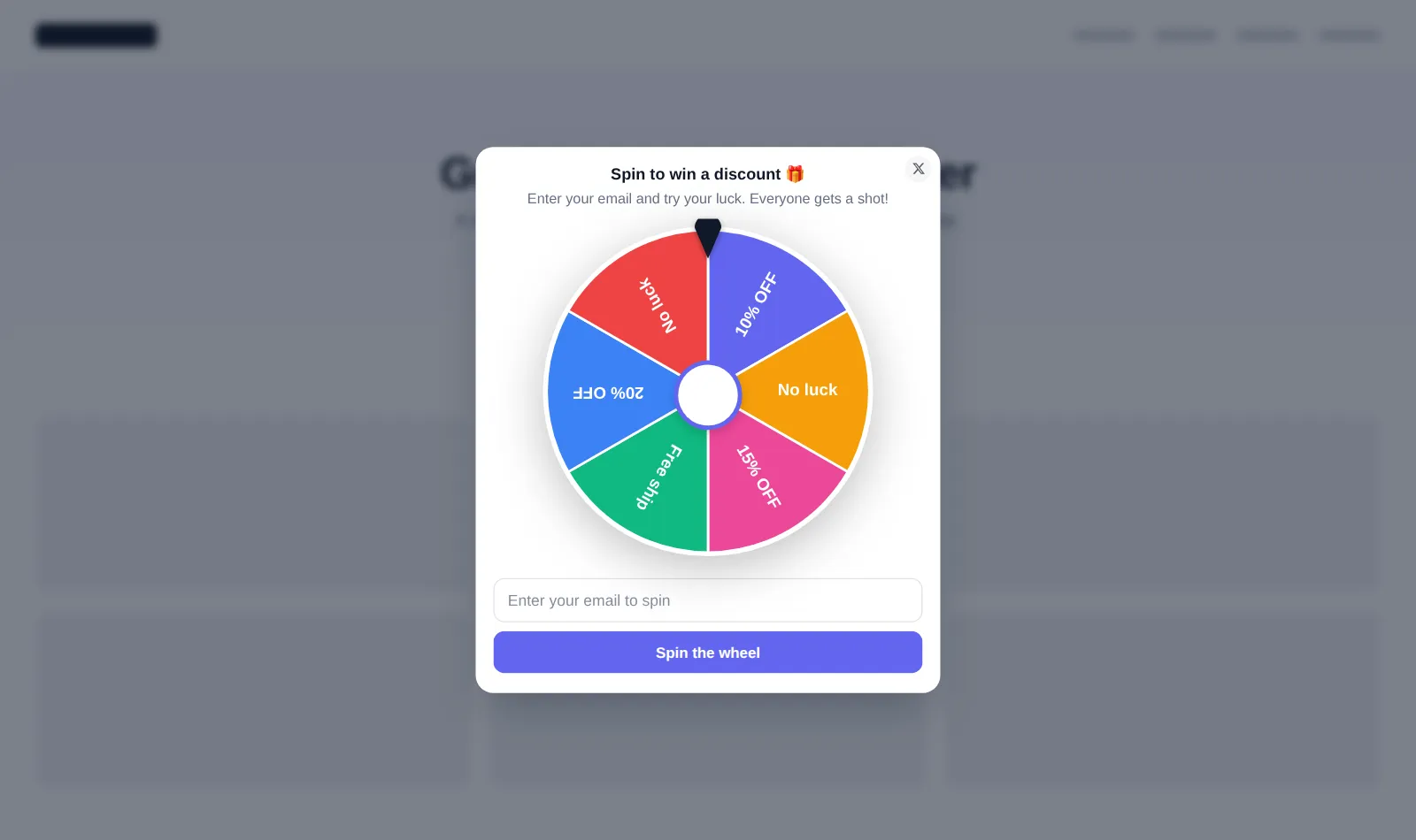 A spin the wheel prize game that collects an email address on a website.