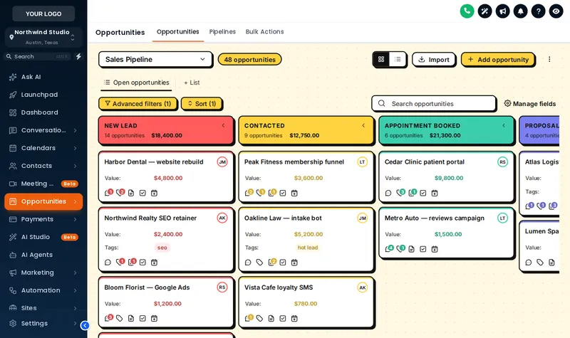 The Neo Brutal board design: thick outlines, hard shadows and loud stage colours on a yellow board.